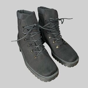 Stuart‎ Weitzman Black Moto lace up lug sole ankle boots. Size 7.5 C